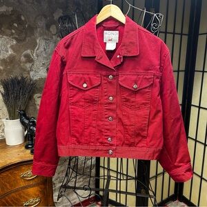 Vintage 80s Mondi Red Denim Jacket Made In Germany: European Size 40 (US Medium)